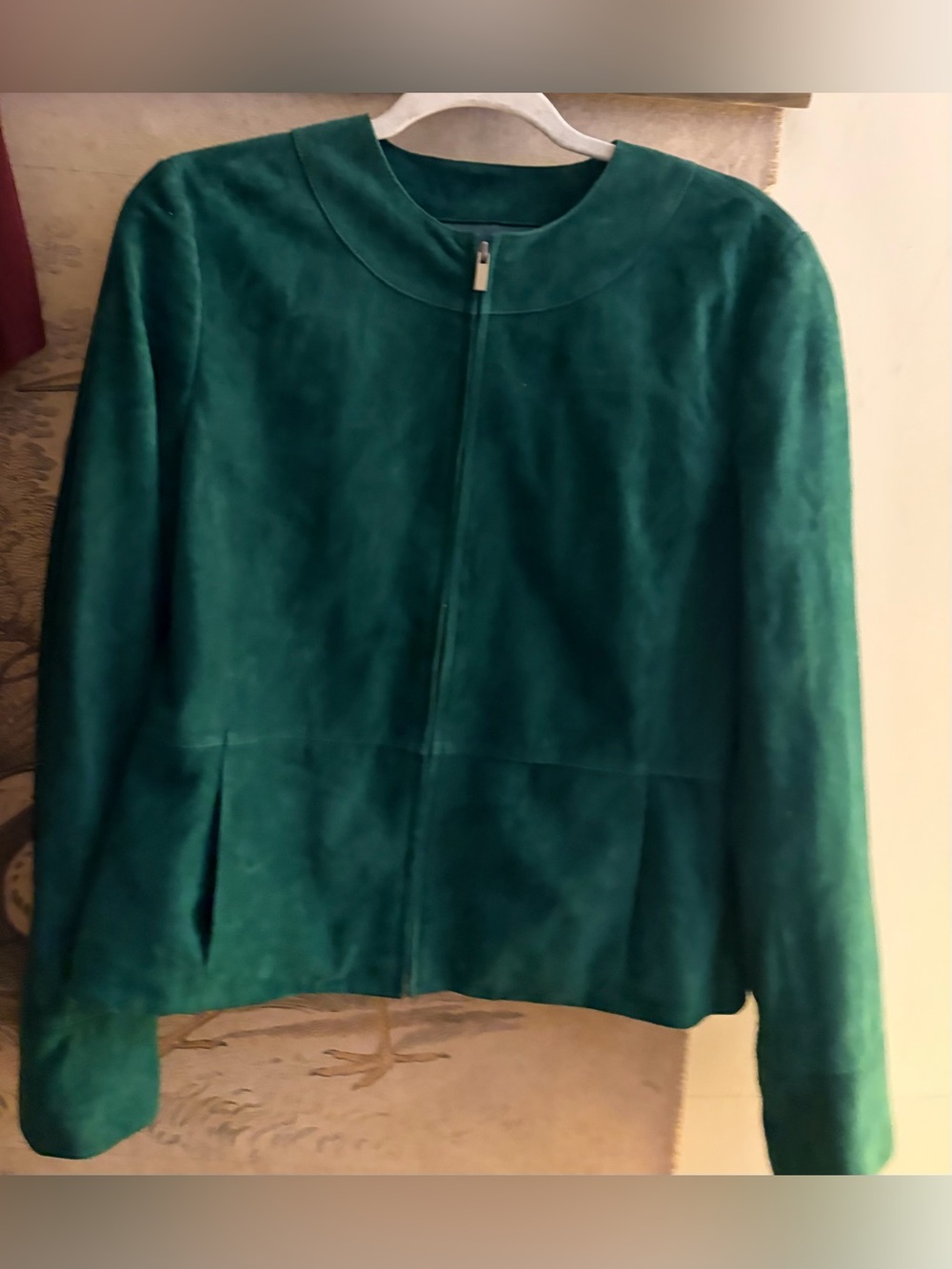 * Like New Ann Taylor Forest Green Suede Leather Zip-Front Jacket SZ 10 *